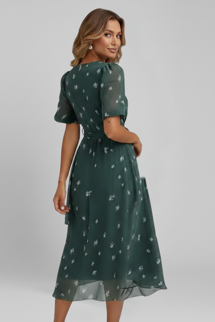Women's Midi Dress with V-Neck with Pattern