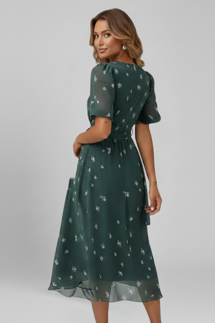 Women's Midi Dress with V-Neck with Pattern
