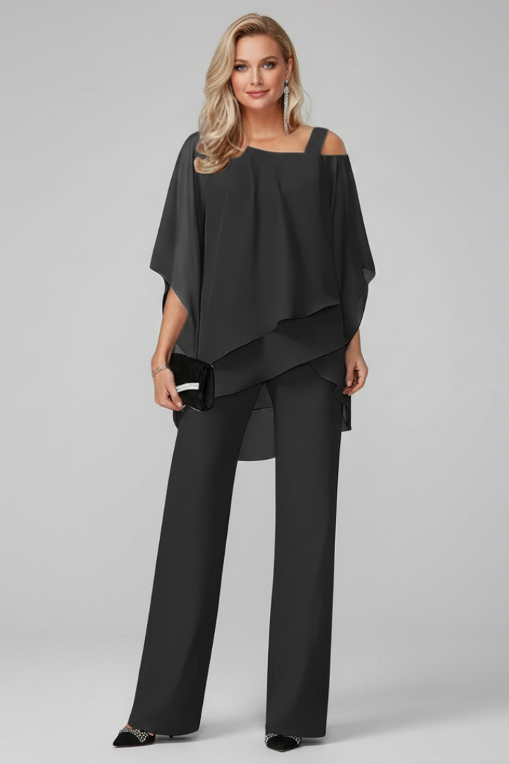 Women's Off-Shoulder Jumpsuit with Elastic Waist in Black - View 2.0 | Roselva