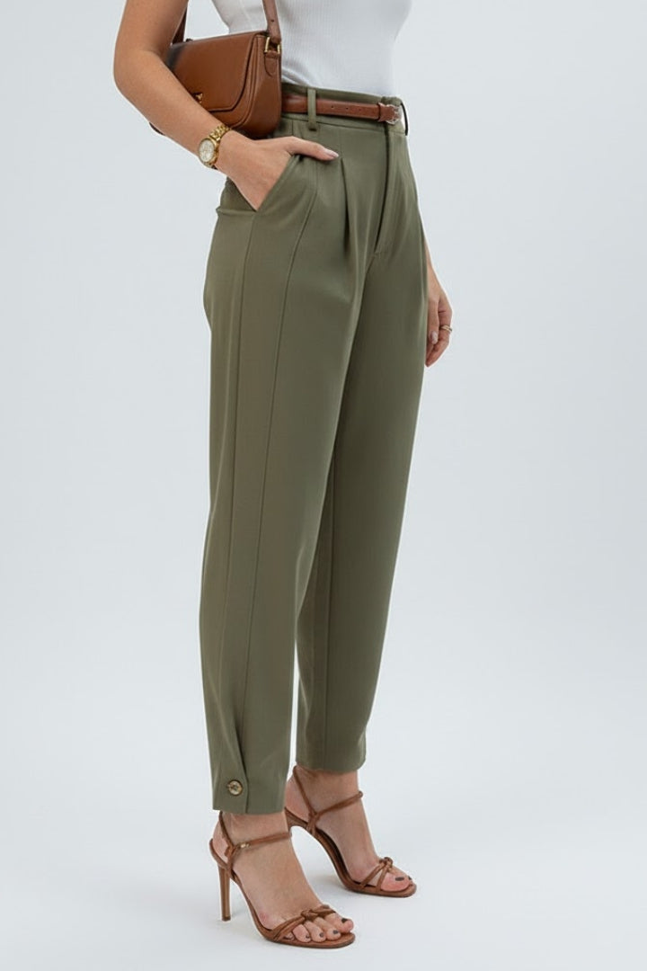 Women's High-Waisted Tapered Trousers in Green - View 3.0 | Roselva