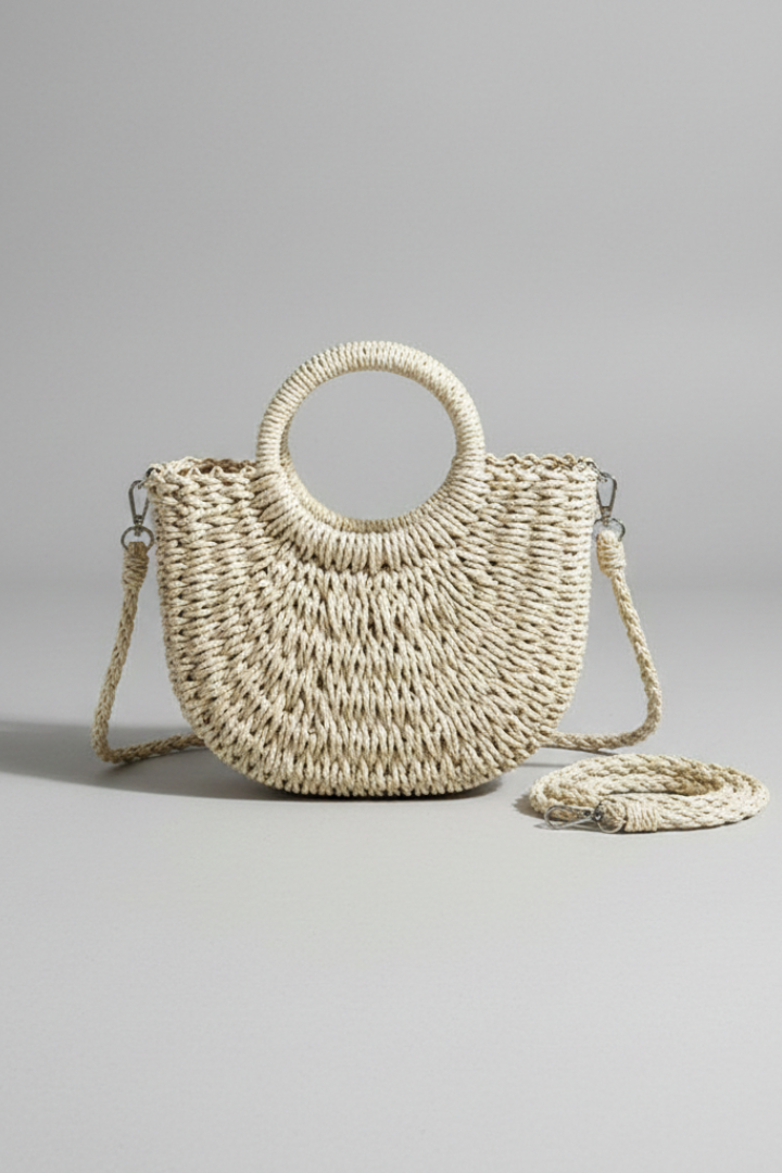 Women's Shoulder Bag with Strap and Scarf in Beige | Roselva