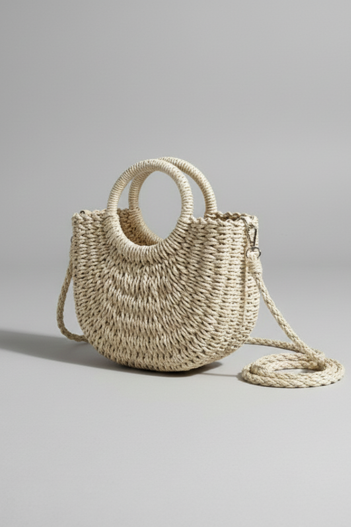 Women's Shoulder Bag with Strap and Scarf in Beige - View 2.0 | Roselva