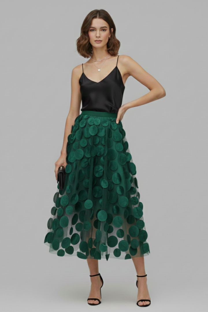Women's Polka Dot Full Skirt in Black - View 8.0 | Roselva