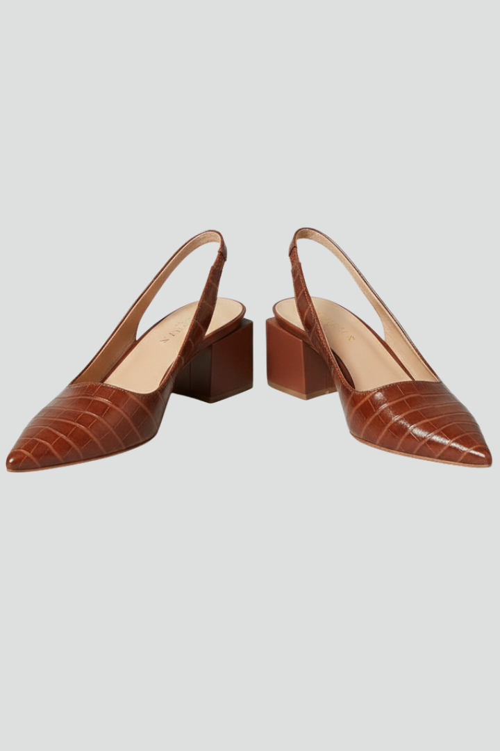 Women's Pointed Toe Slingback Heels with Adjustable Strap in Brown | Roselva