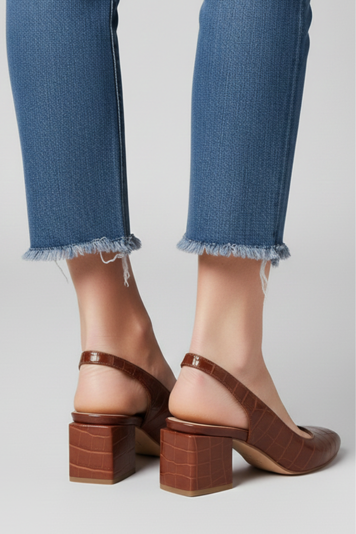 Women's Pointed Toe Slingback Heels with Adjustable Strap in Brown - View 3.0 | Roselva