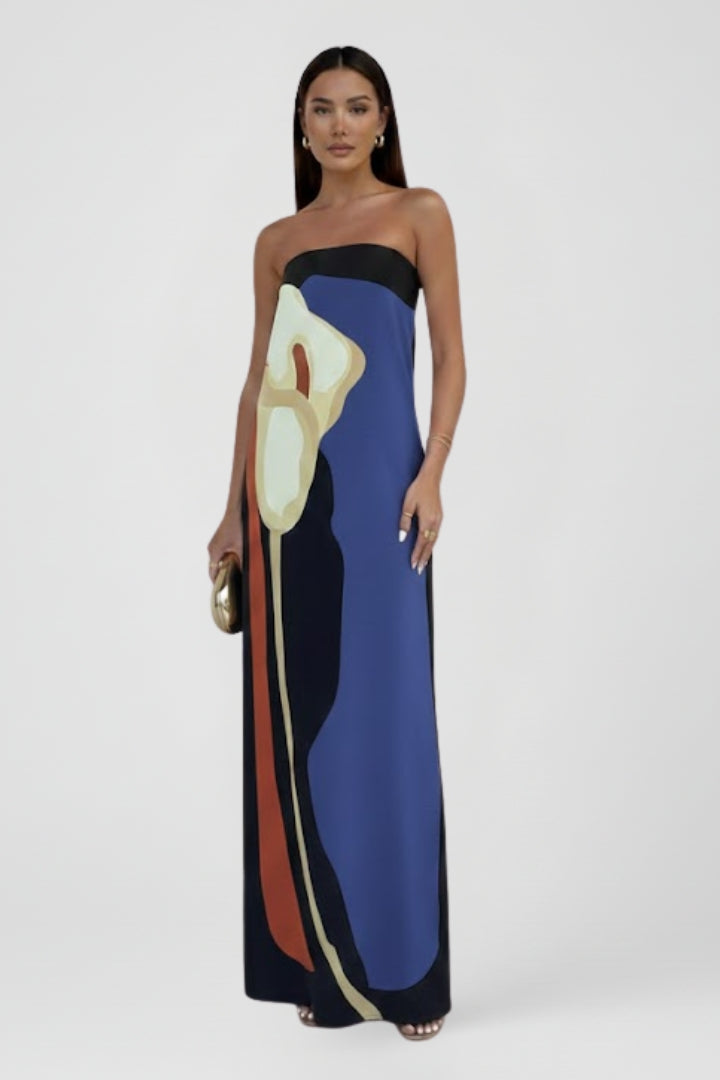 Women's Maxi Dress with Pattern and Off-the-Shoulder Design in Green - View 9.0 | Roselva