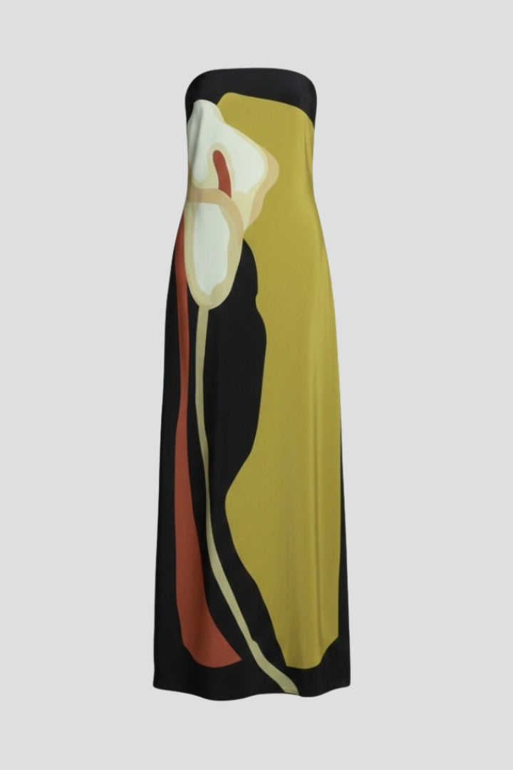 Women's Maxi Dress with Pattern and Off-the-Shoulder Design in Green | Roselva