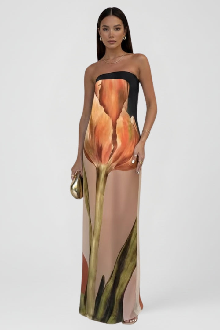 Women's Maxi Dress with Pattern and Off-the-Shoulder Design in Green - View 6.0 | Roselva