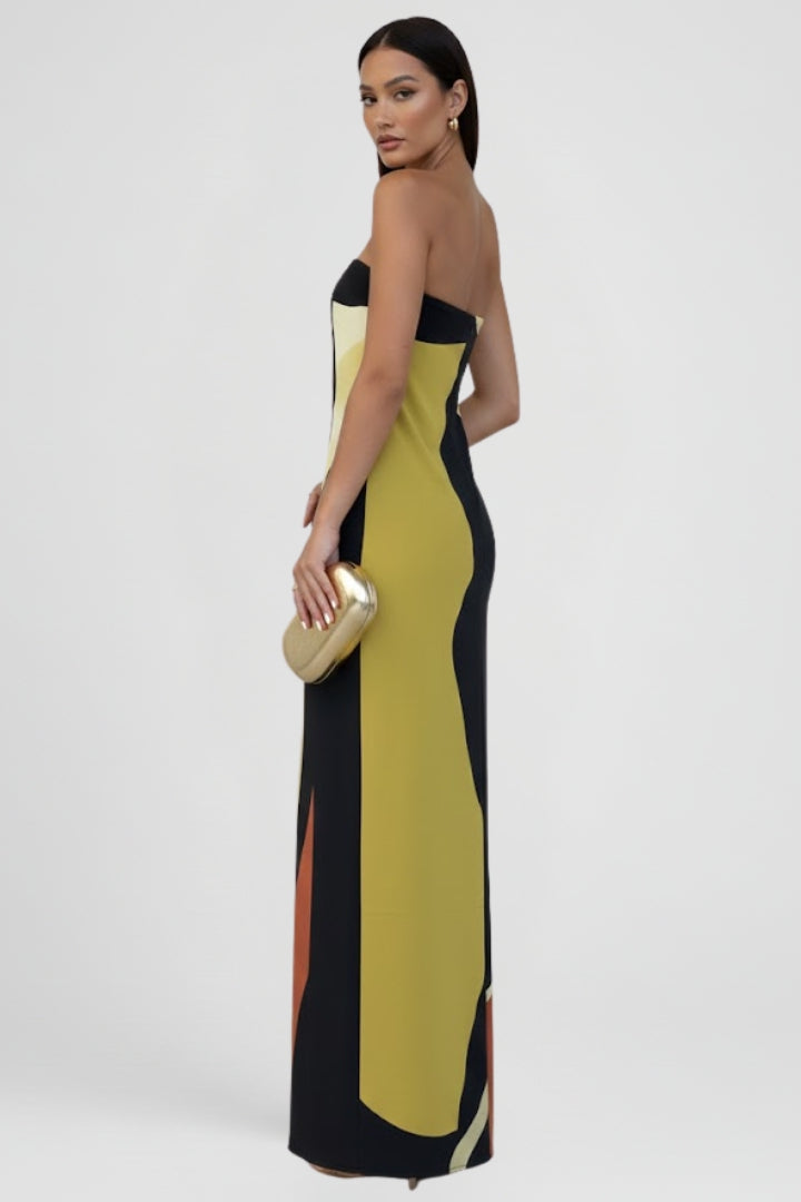 Women's Maxi Dress with Pattern and Off-the-Shoulder Design in Green - View 4.0 | Roselva
