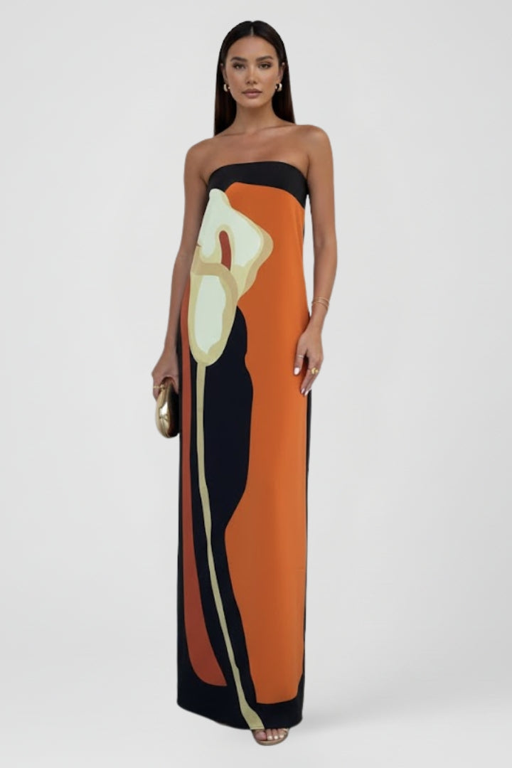Women's Maxi Dress with Pattern and Off-the-Shoulder Design in Green - View 7.0 | Roselva