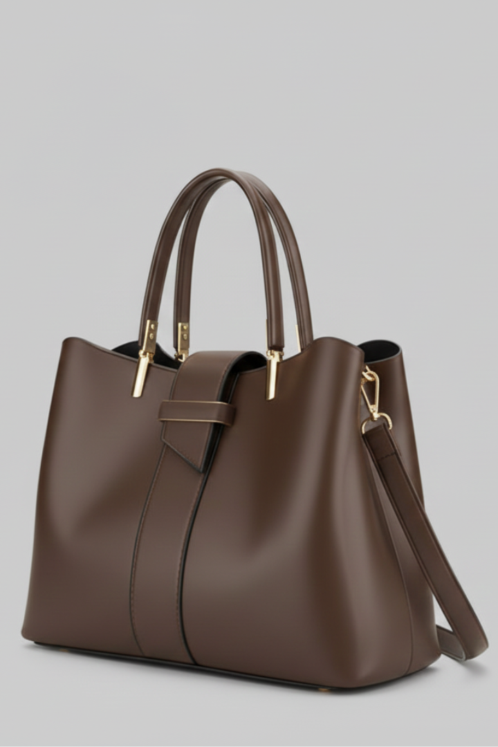 Women's Structured Shoulder Bag with Handles in Coffee - View 2.0 | Roselva