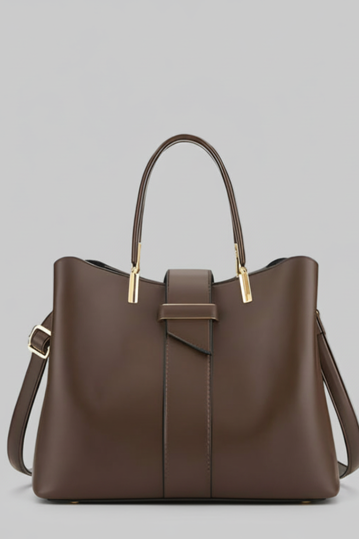 Women's Structured Shoulder Bag with Handles in Coffee | Roselva