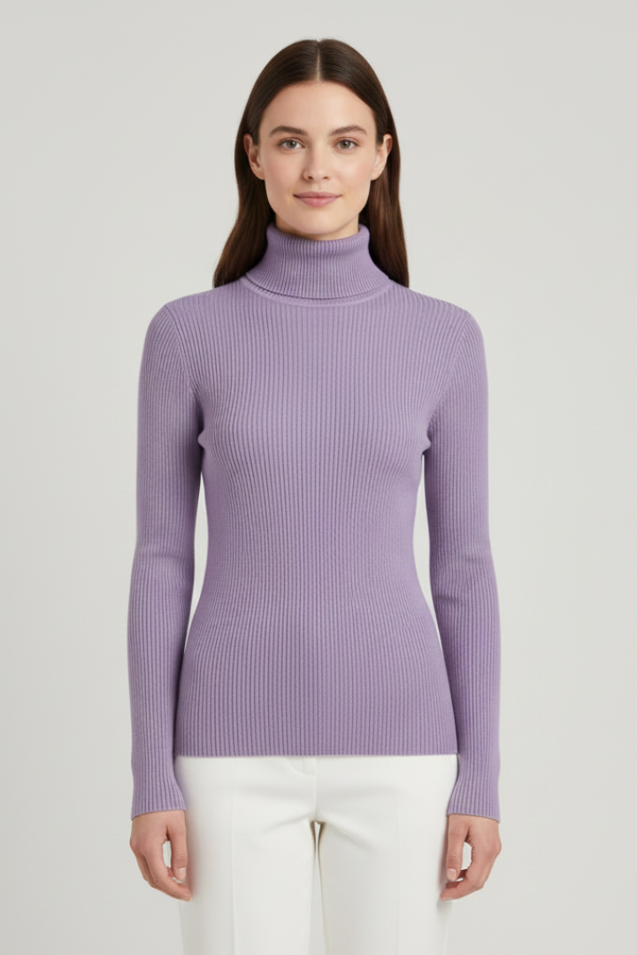 Women's Sweater with High Neck and Ribbed Finish in White - View 17.0 | Roselva