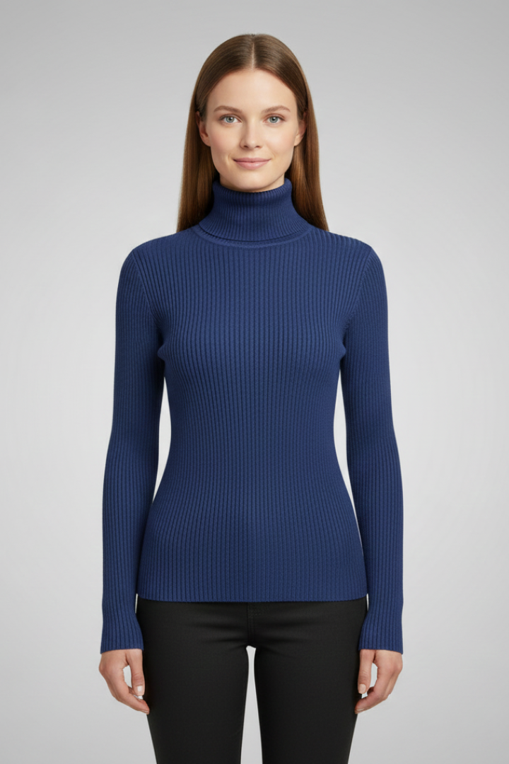 Women's Sweater with High Neck and Ribbed Finish in White - View 22.0 | Roselva