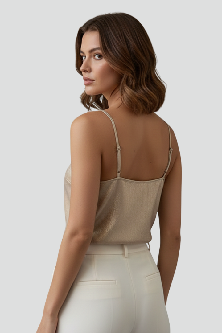 Women's V-Neck Top with Thin Straps in Gold - View 3.0 | Roselva