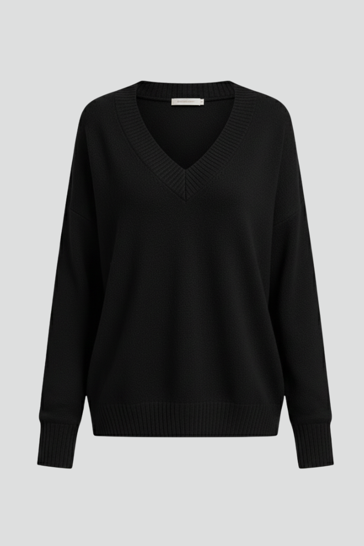 Women's V-Neck Sweater with Long Sleeves in Black | Roselva