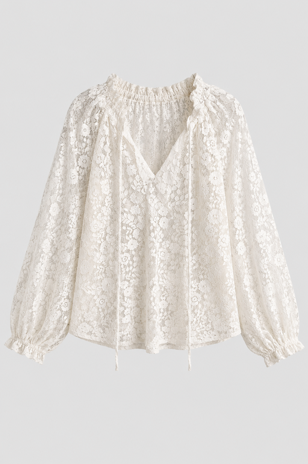 Women's Blouse with Lace Detail and Tied Neckline
