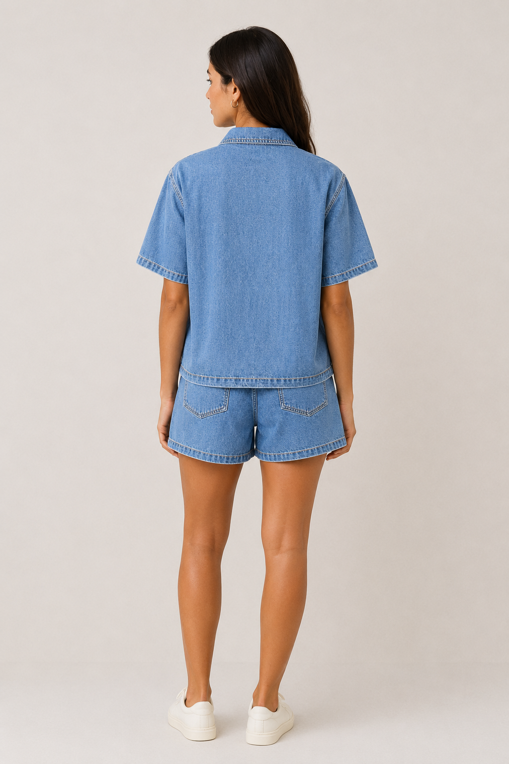 Women's Denim Set with Short Sleeves and Shorts