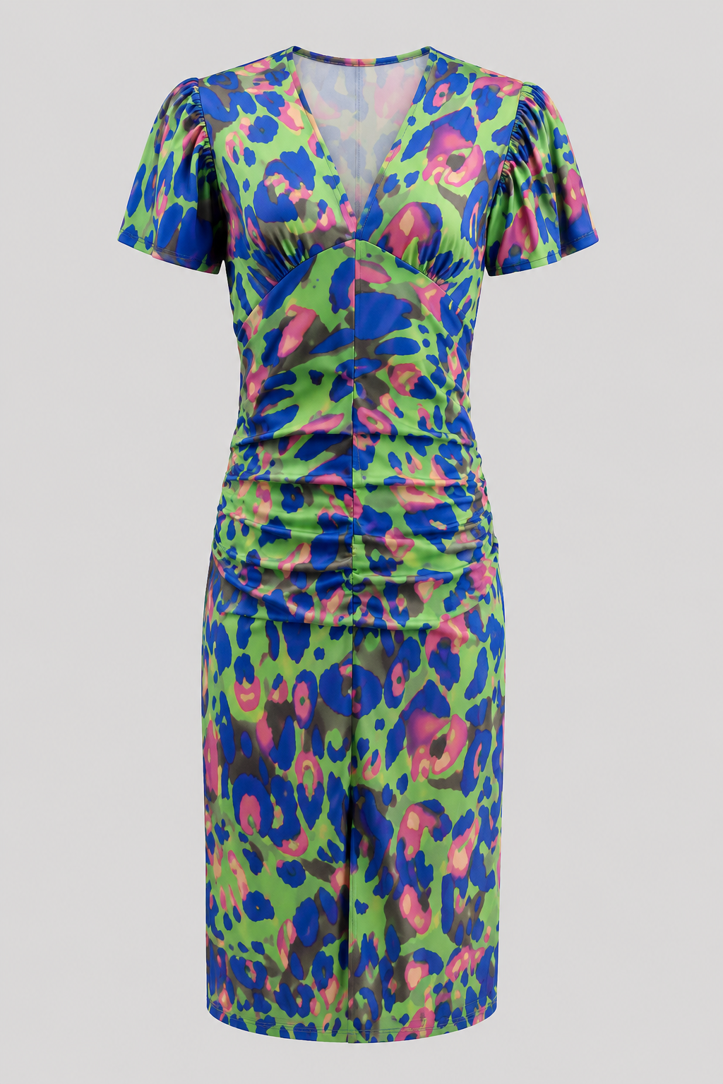 Women's Midi Dress with Puff Sleeves and Gathered Waist