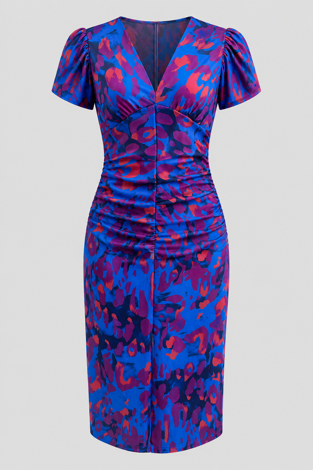 Women's Midi Dress with Puff Sleeves and Gathered Waist