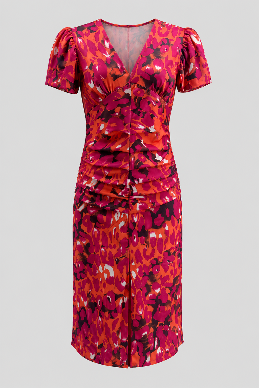 Women's Midi Dress with Puff Sleeves and Gathered Waist