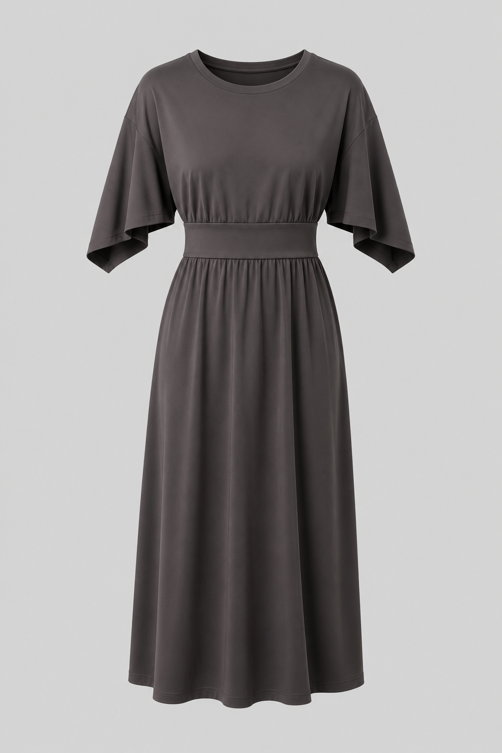 Women's Midi Dress with Wide Sleeves and Waist Belt