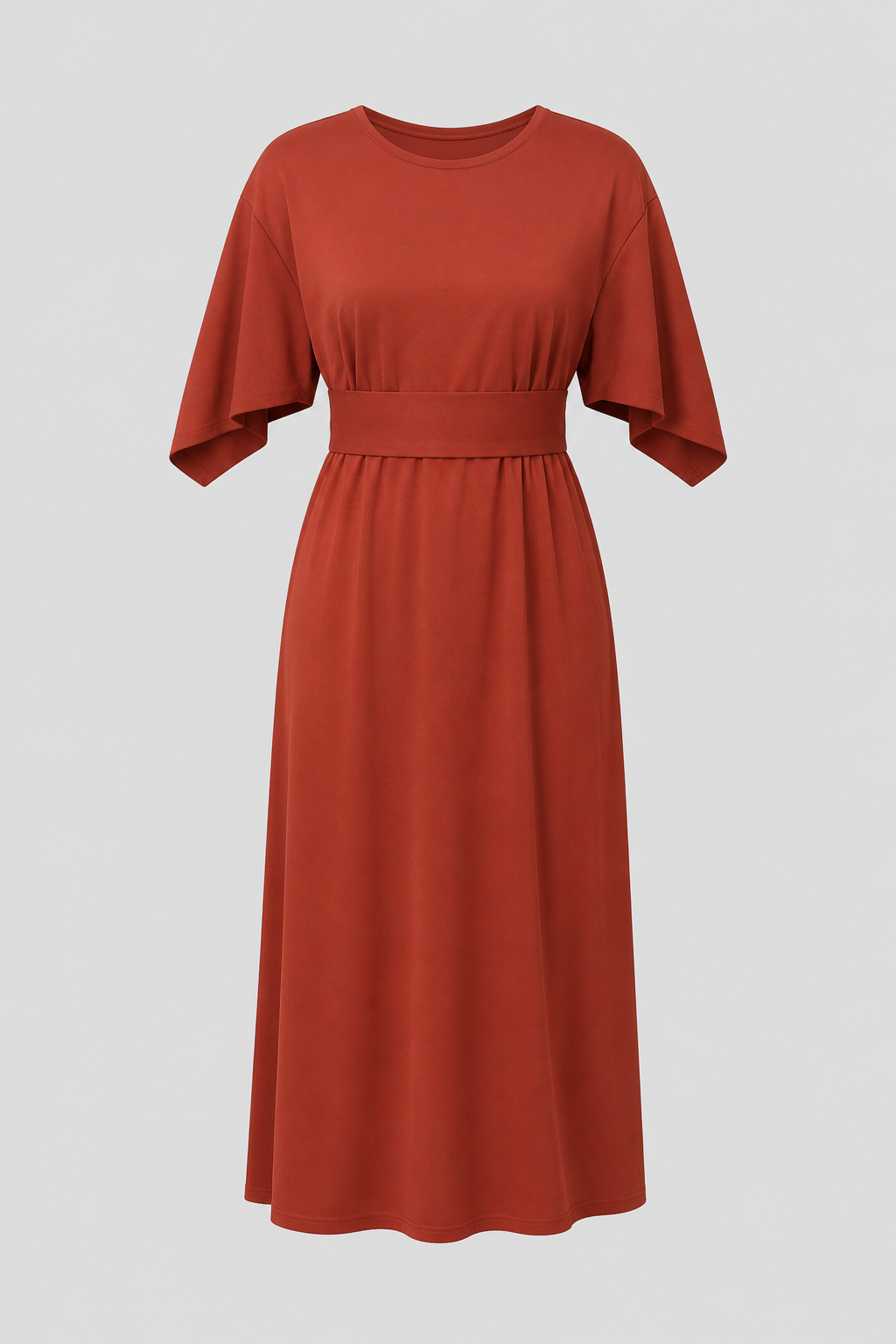 Women's Midi Dress with Wide Sleeves and Waist Belt