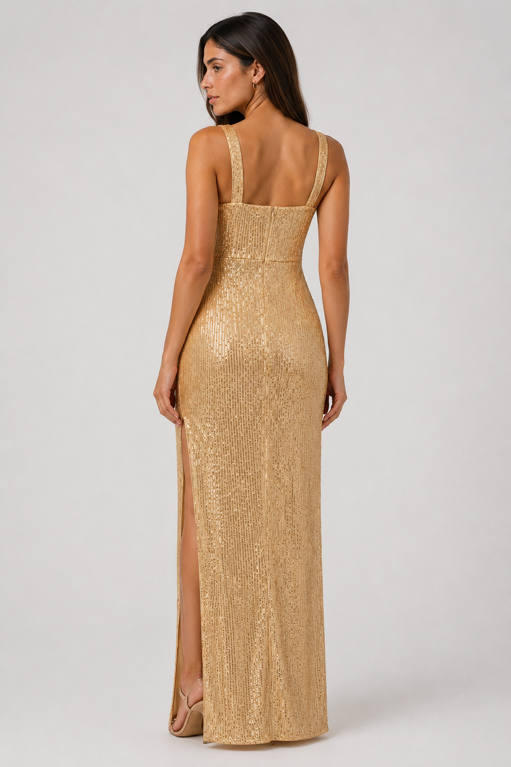 Women's Sleeveless Maxi Dress with Square Neck and Sequin Pattern