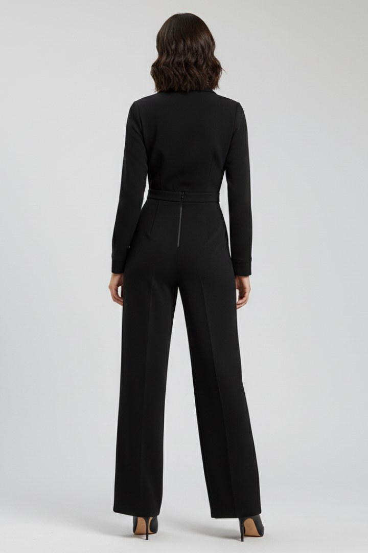 Women's Jumpsuit with Shirt Collar and Wide Legs in Black - View 5.0 | Roselva