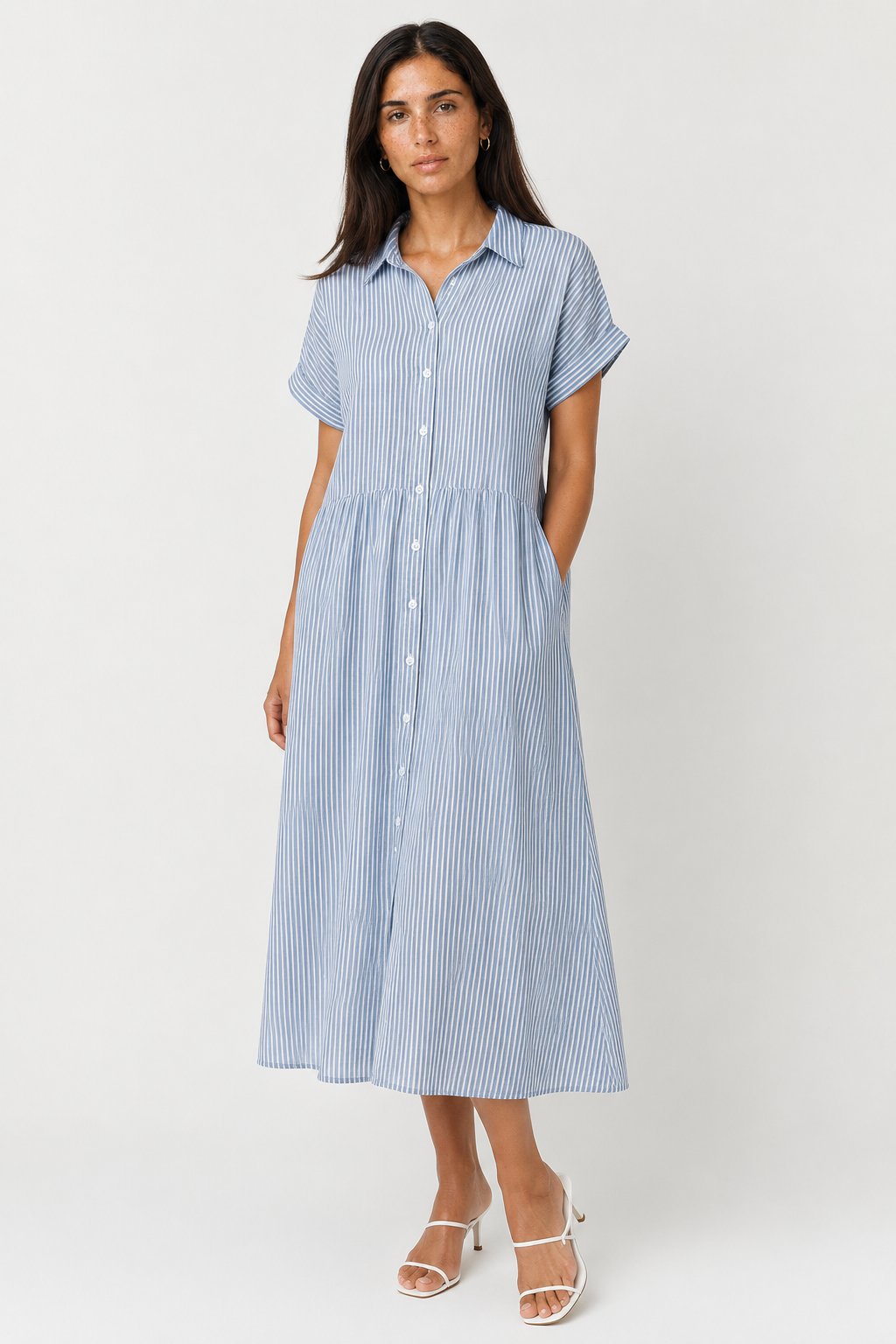 Women's Elegant Midi Dress with Pockets