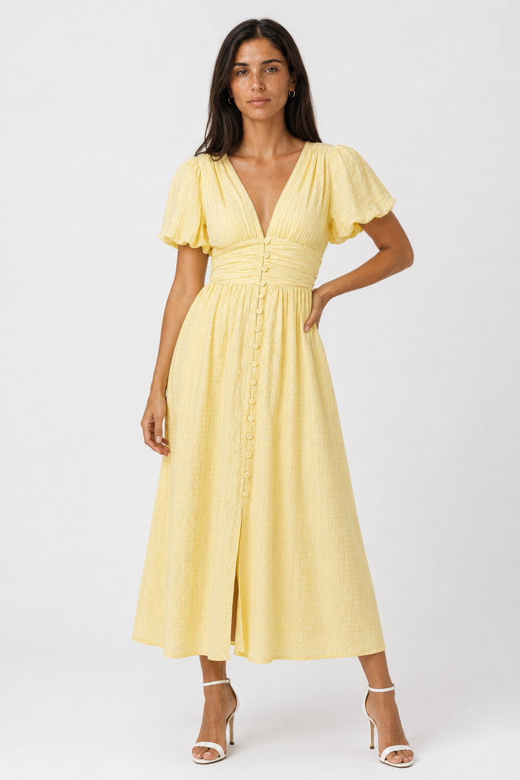 Women's Long Maxi Dress with Puff Sleeves