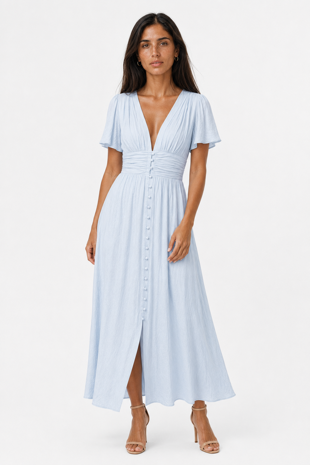 Women's Long Maxi Dress with Puff Sleeves