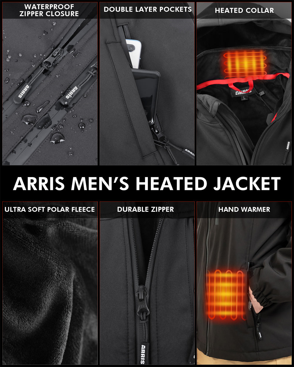Men's Heated Jacket with 8 Heat Zones - Powerbank Compatible