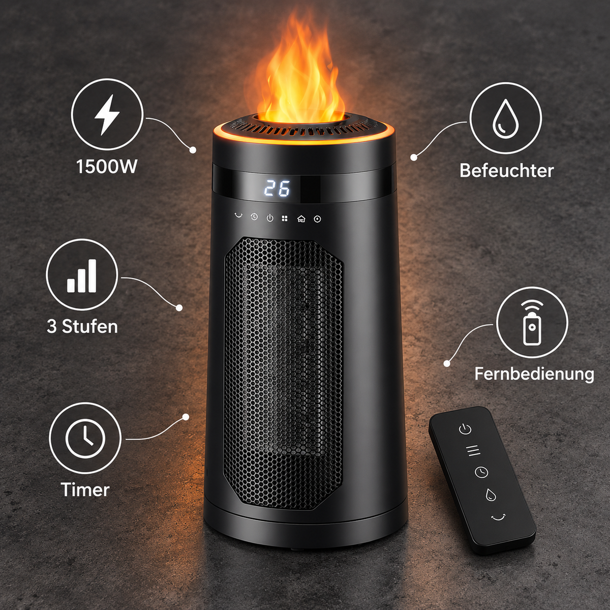 FlameHeat Ceramic Space Heater 1500W