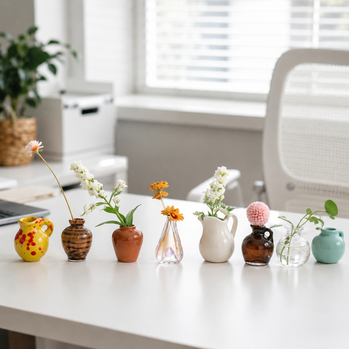 Mini Magnetic Ceramic Vases Fridge Magnets (12 Pieces)