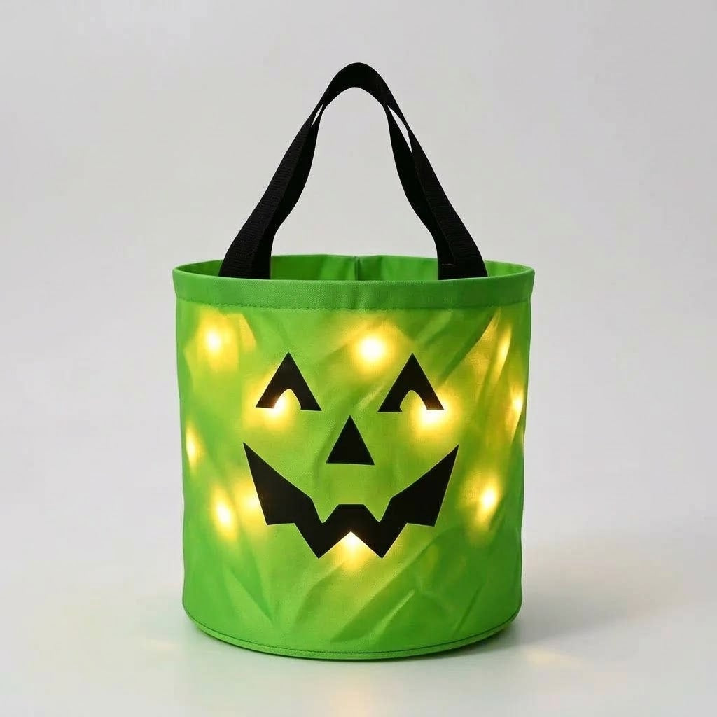 LED Pumpkin Candy Basket with Handle for Halloween
