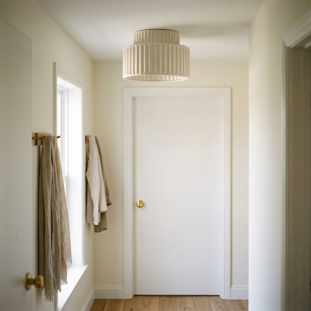 Ribbed Ceiling Lamp - Two-Tier Drum Design