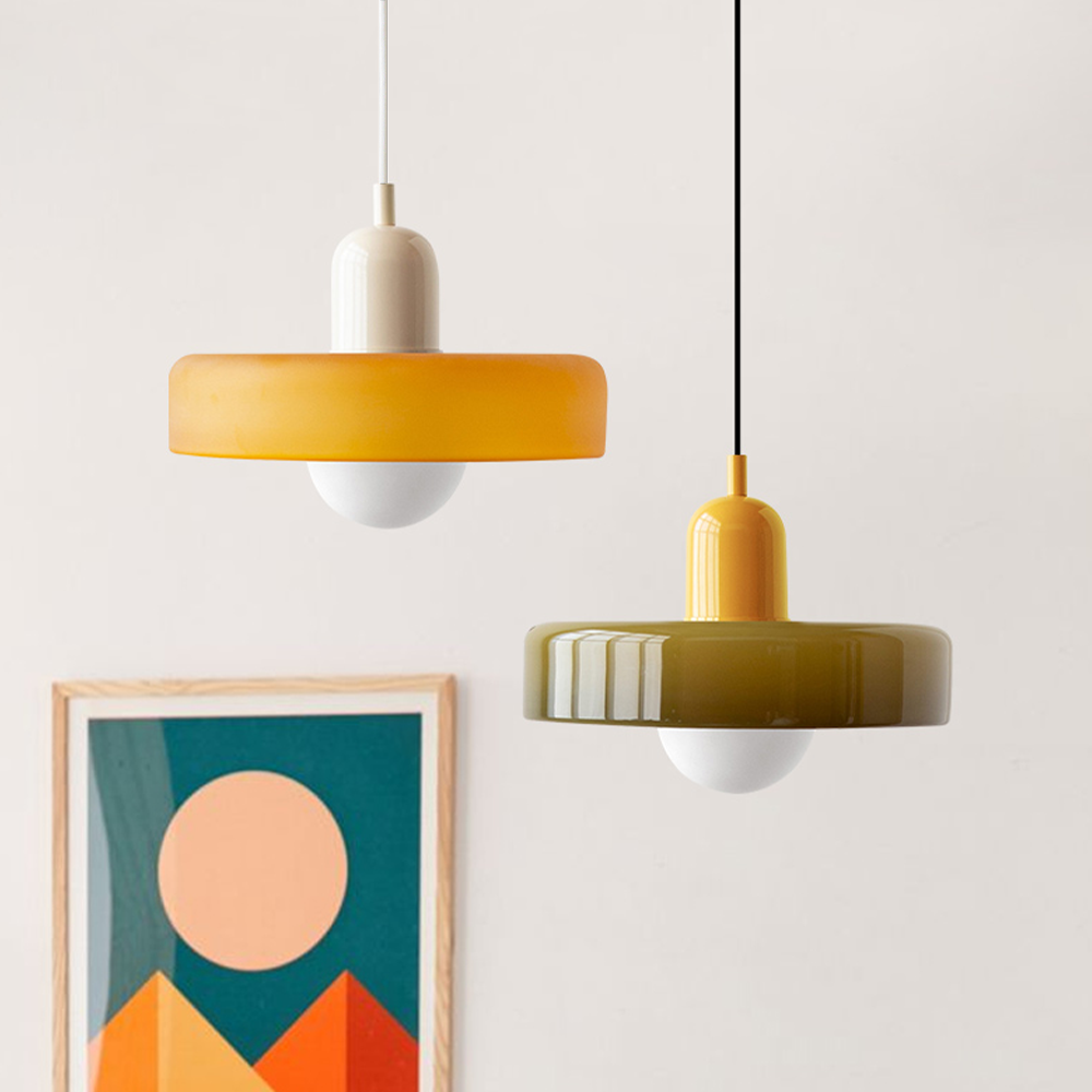 Bauhaus hanglamp van gekleurd glas
