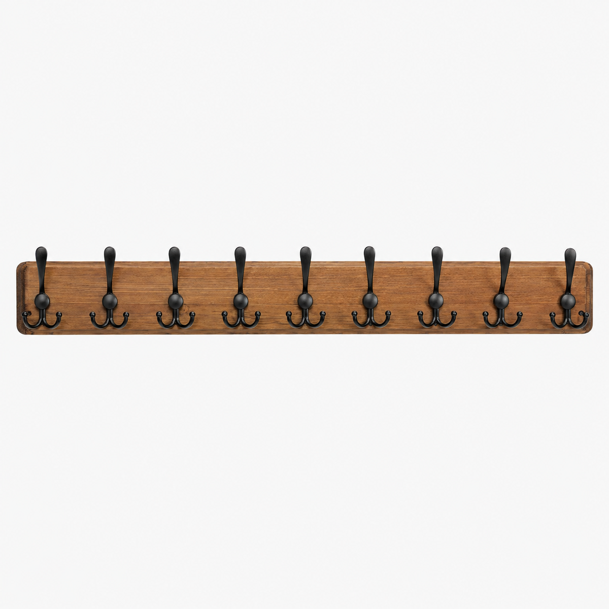 Wall-Mounted 10 Tri-Hook Solid Wood Coat Rack