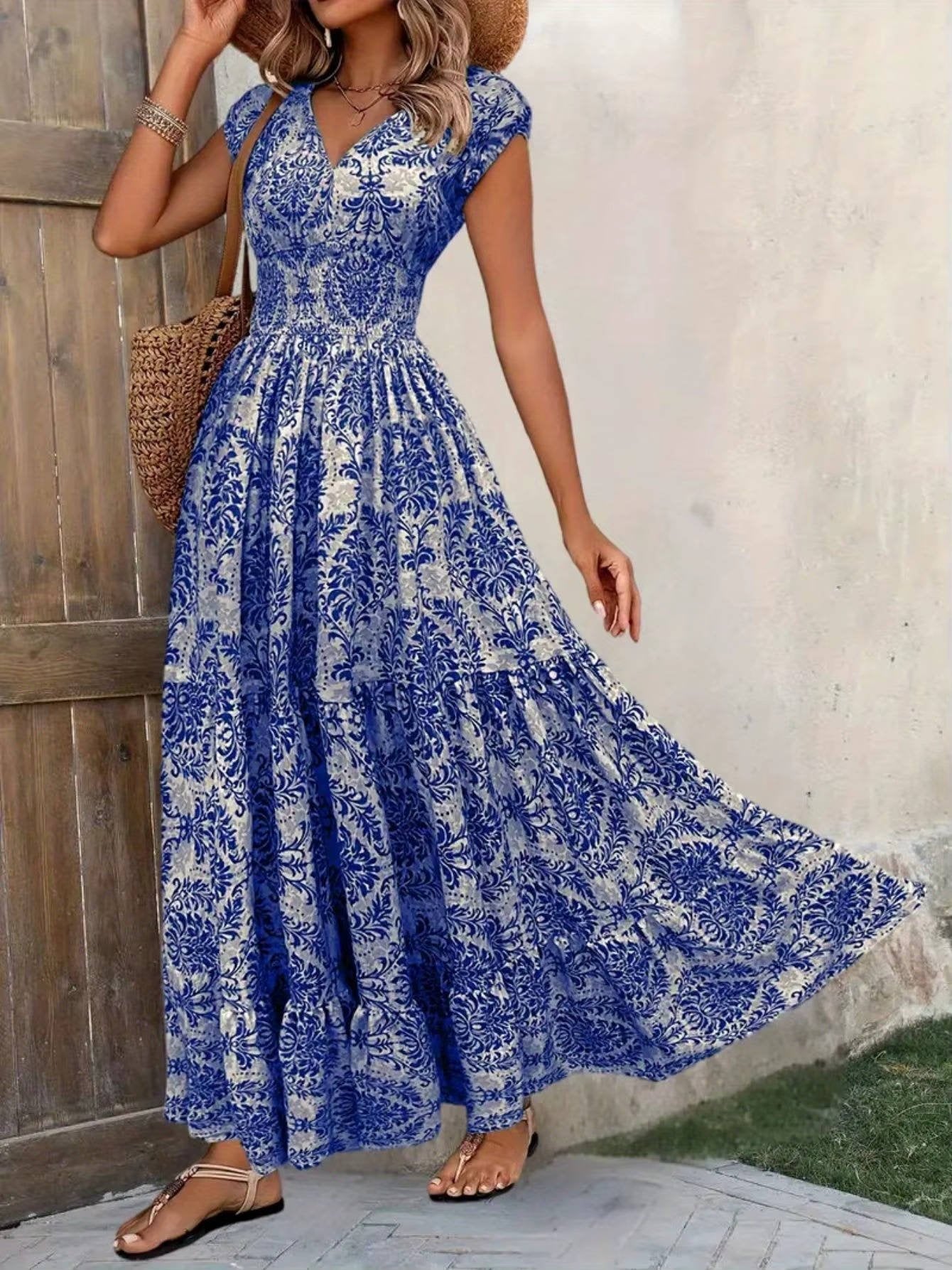 Women's Boho V-Neck Maxi Dress – Boho