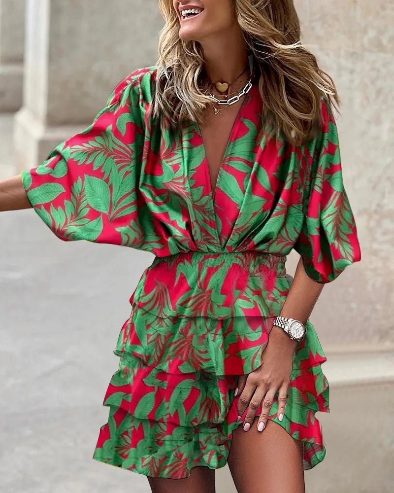 Women's Boho Floral V-Neck Mini Dress – Boho Floral