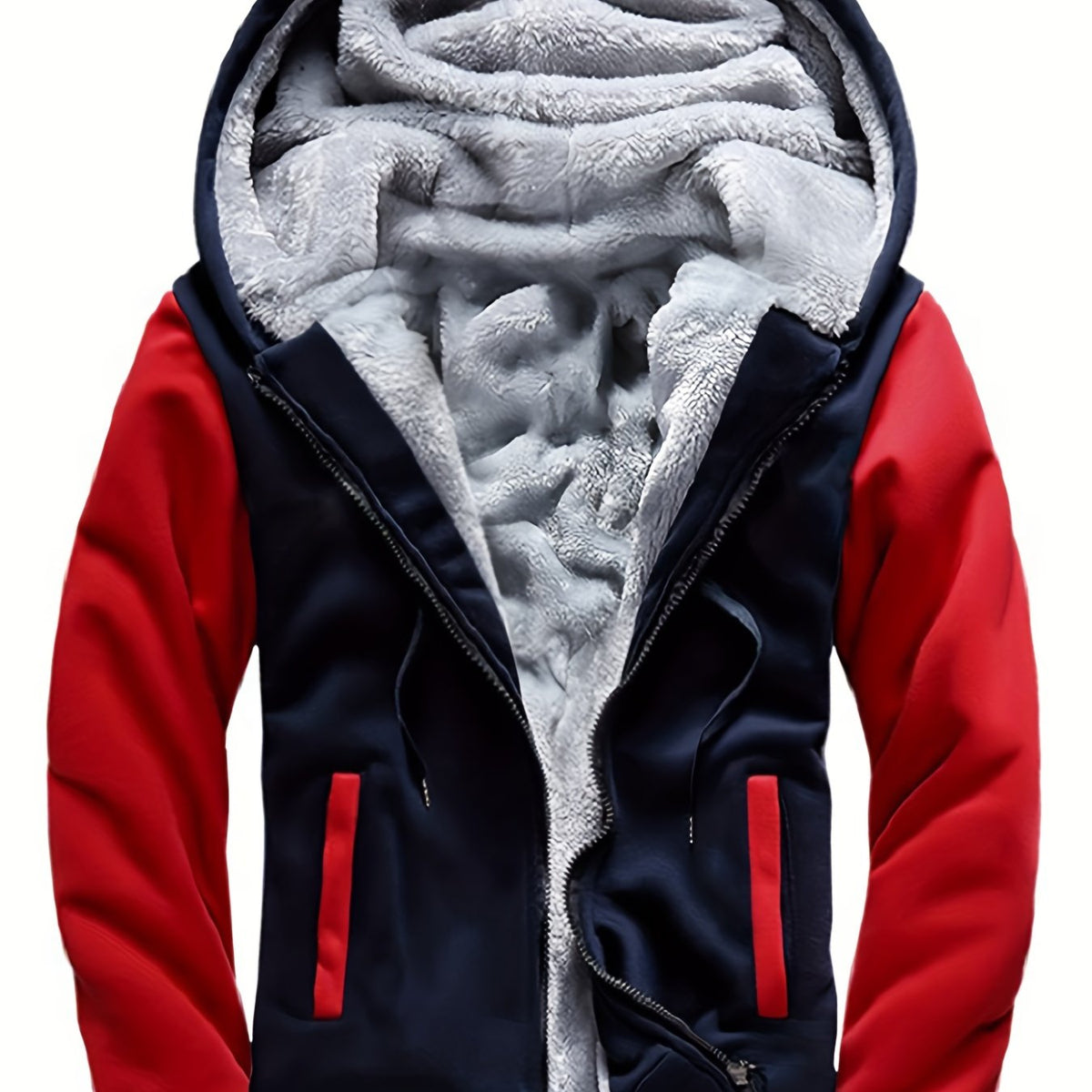 Men's Warm Fleece Hooded Colorblock Jacket