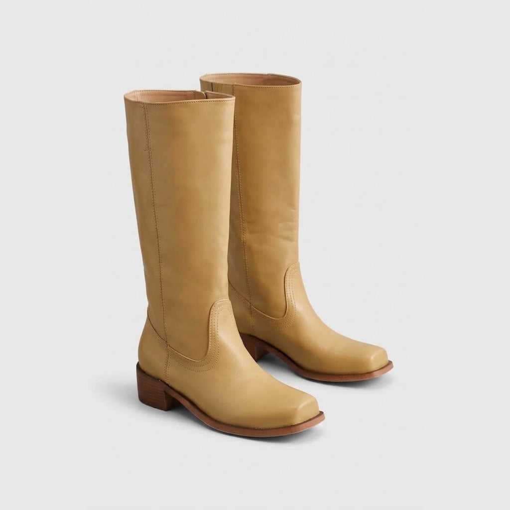 Women's Knee-High Leather Boots with Heel