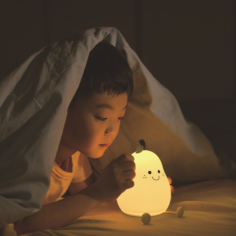 Silicone Pear Night Light – Touch-Dim Bedside Lamp