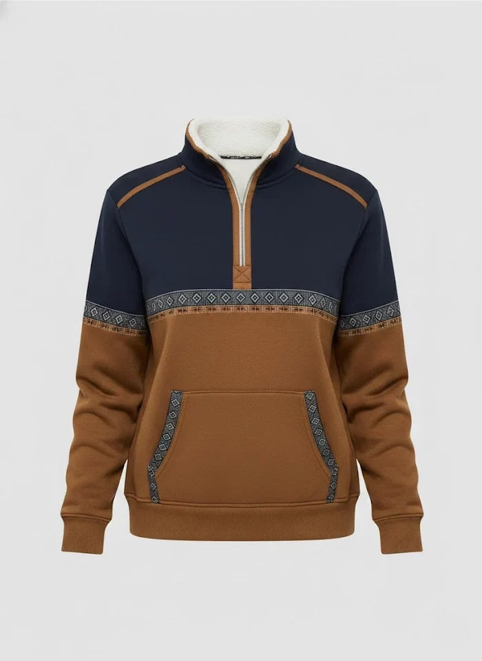 Women's Sweater - Half-Zip with Sherpa Collar, Cognac