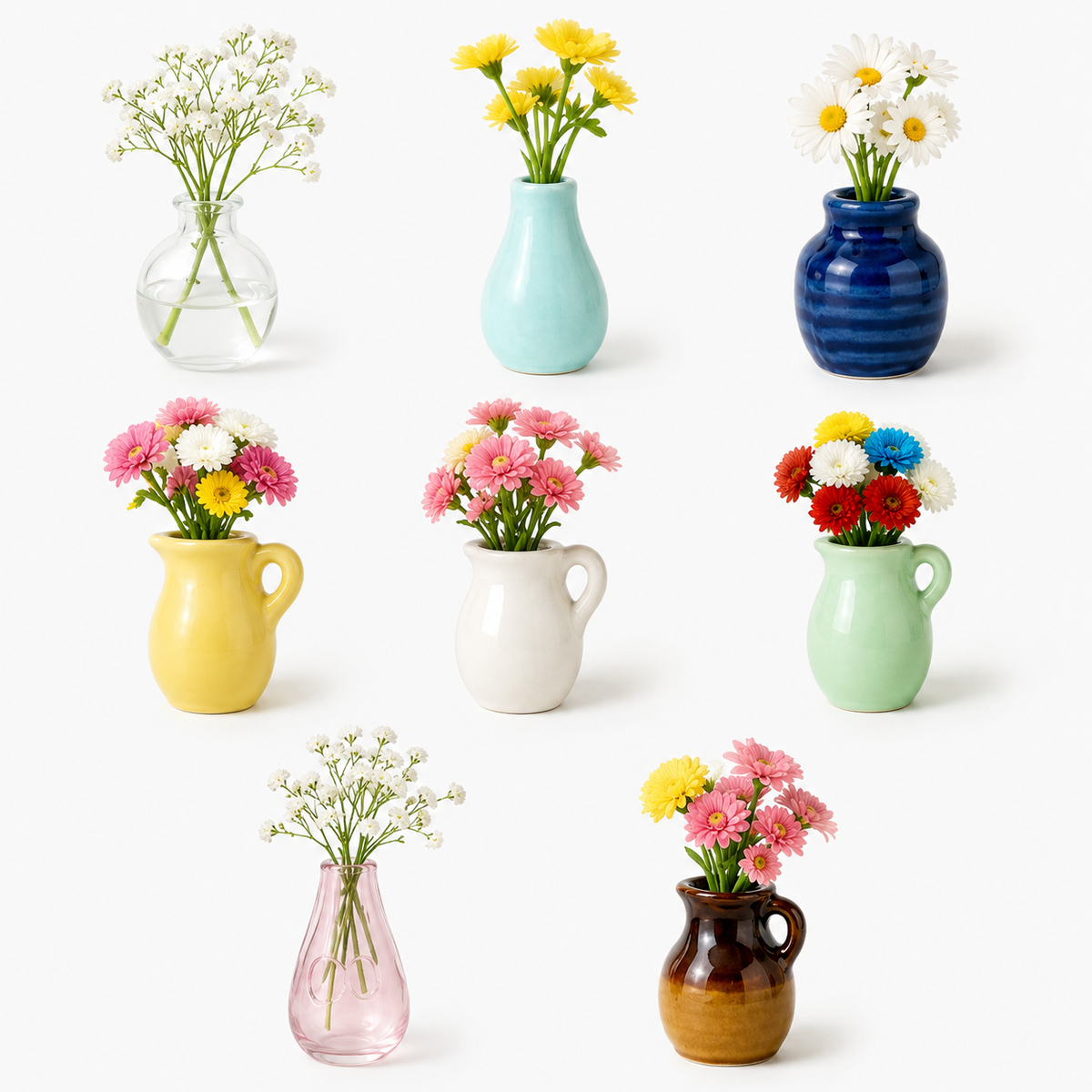 Mini Magnetic Ceramic Vases Fridge Magnets (12 Pieces)