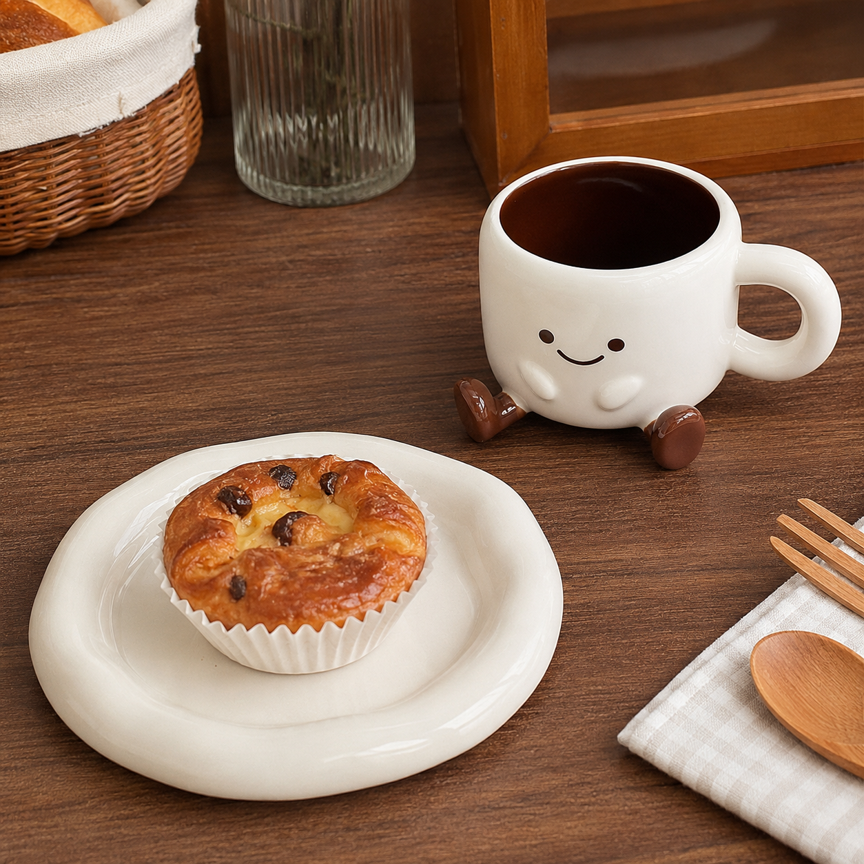 Hand-Painted Cartoon Ceramic Cup & Saucer Set