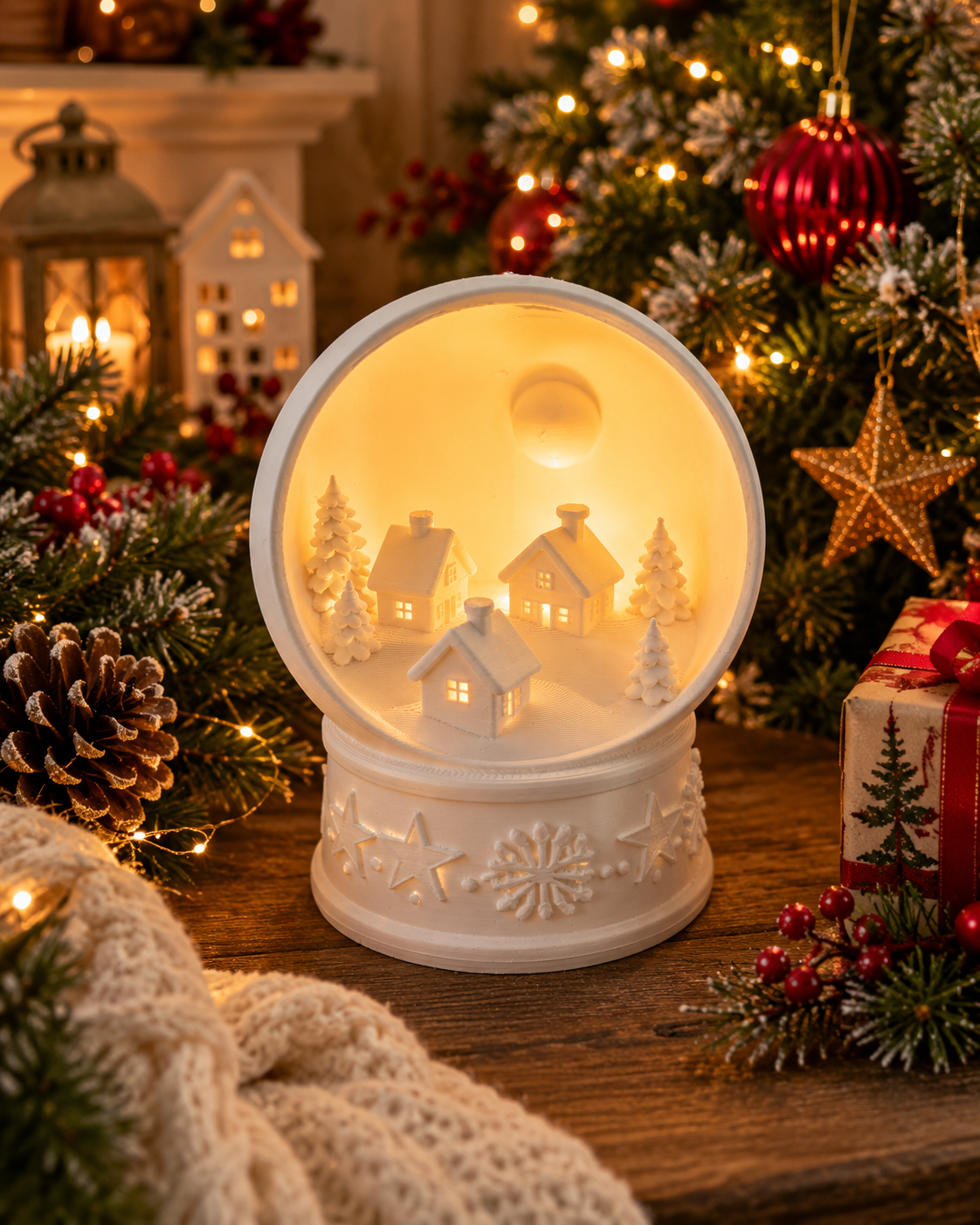 Christmas Village Snow Globe – Battery Operated Night Light