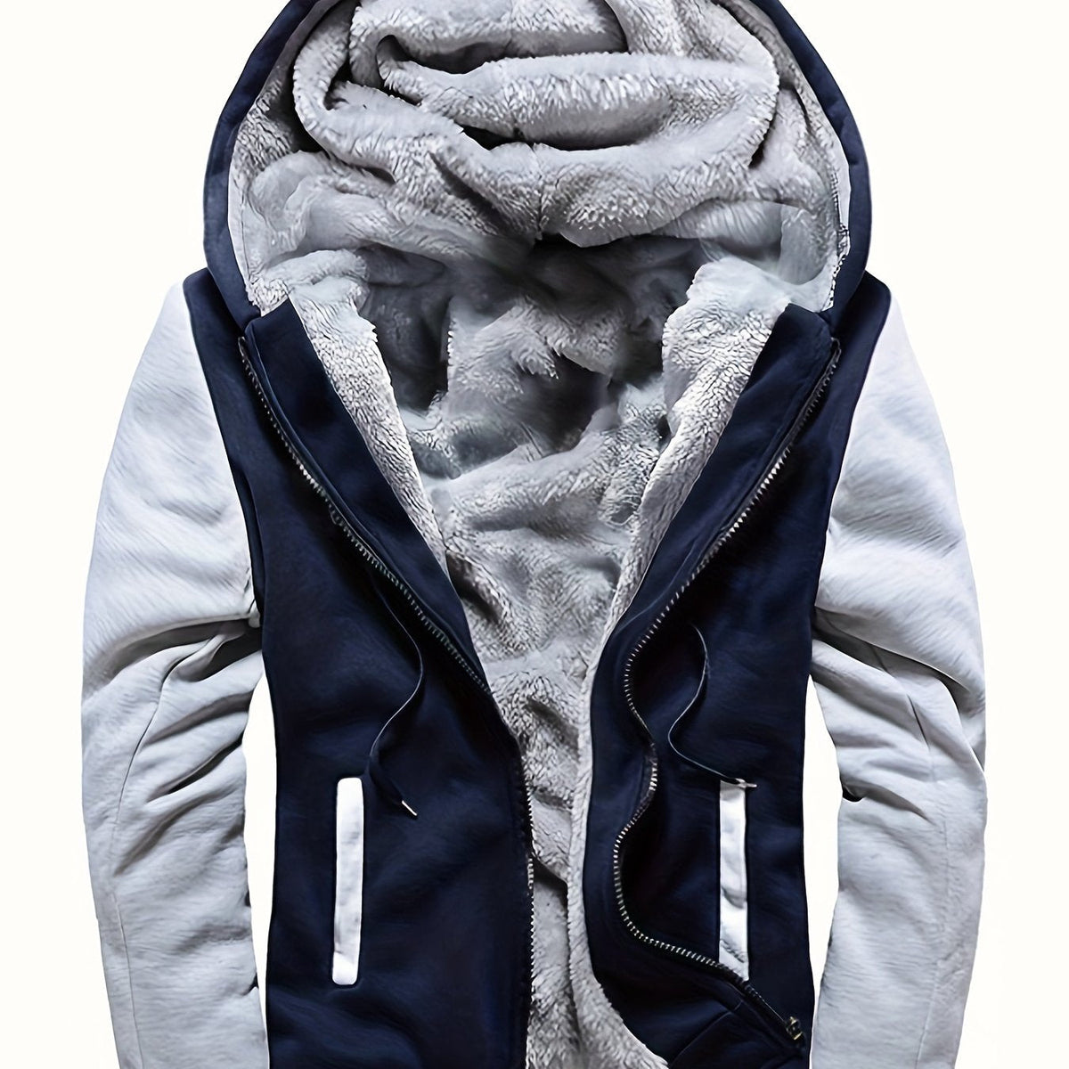 Men's Warm Fleece Hooded Colorblock Jacket
