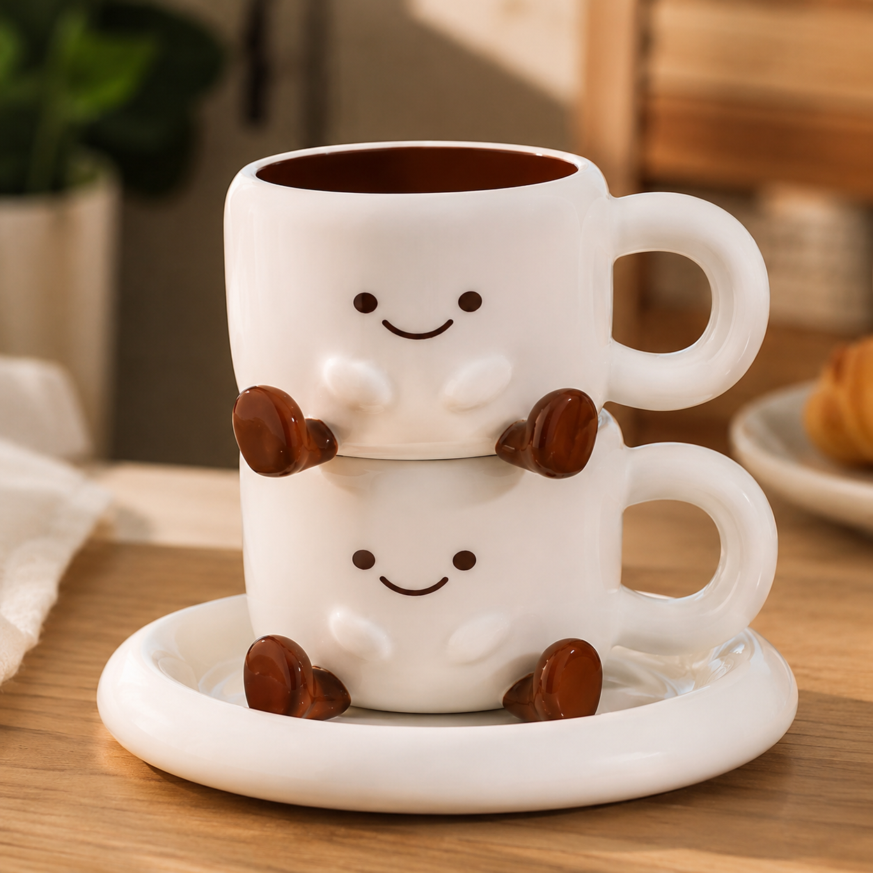 Hand-Painted Cartoon Ceramic Cup & Saucer Set